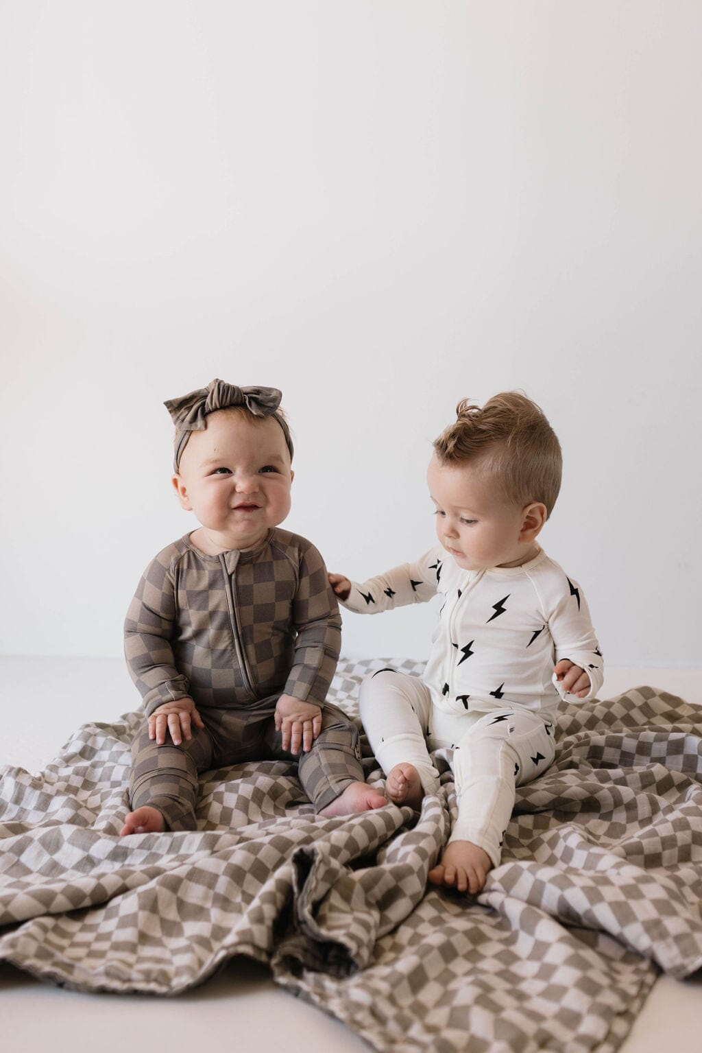 Bamboo Zip Pajamas | Faded Brown Checkerboard forever french baby 