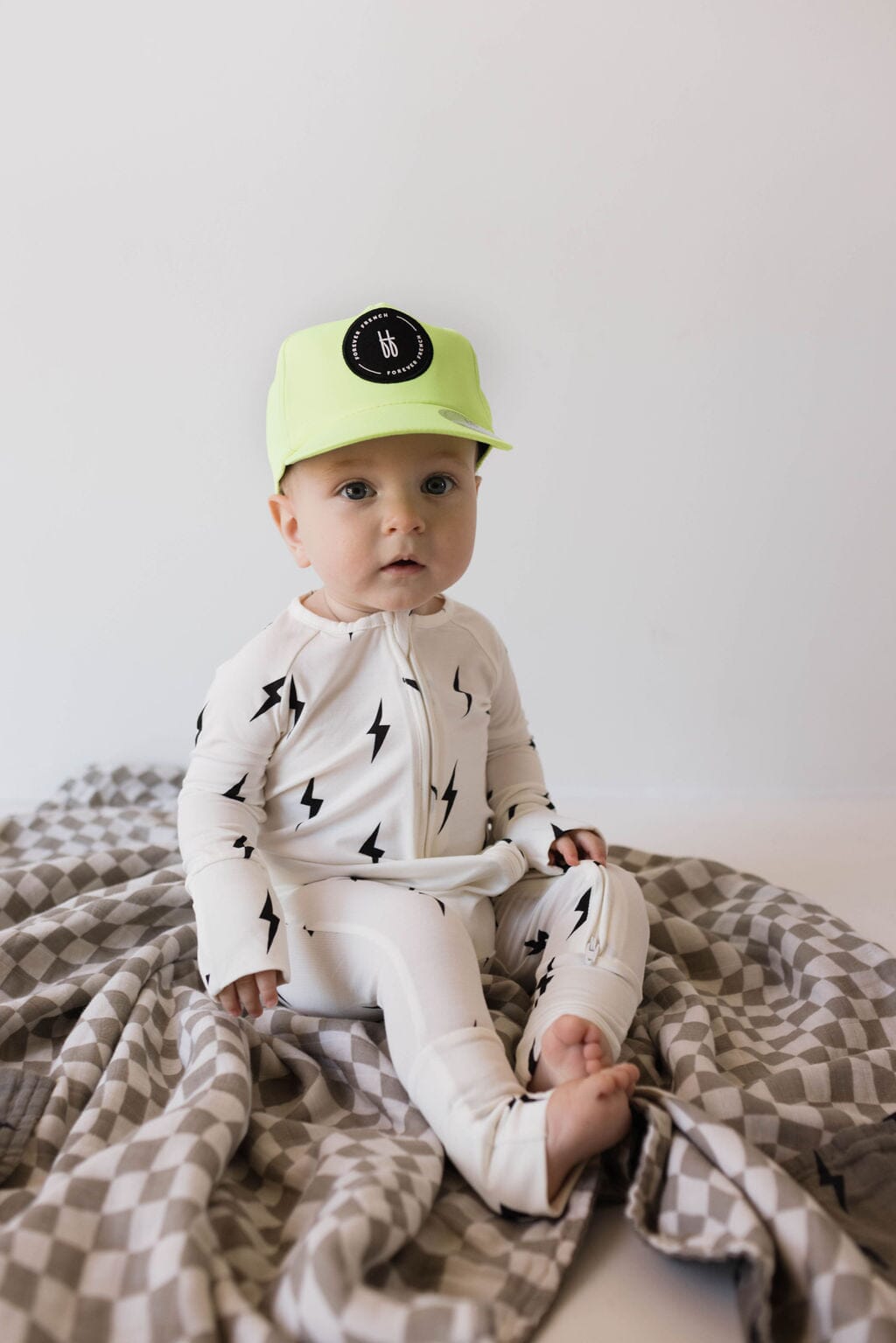 Bamboo Zip Pajamas | White & Black Lightning Bolt forever french baby 