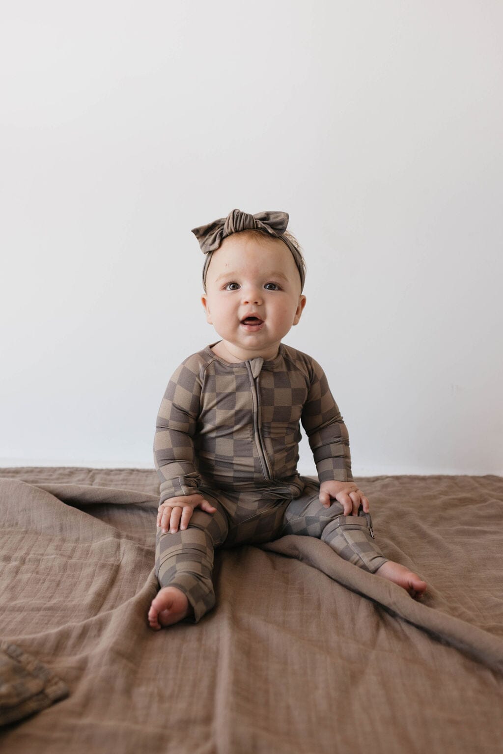 Bamboo Zip Pajamas | Faded Brown Checkerboard forever french baby Newborn 