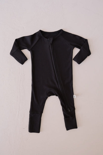 Bamboo Zip Pajamas | Black Ribbed pajamas forever french baby Newborn 