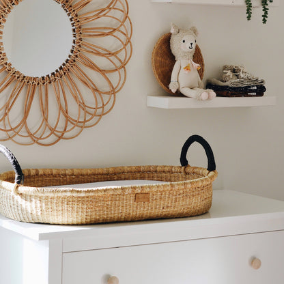 Natural Changing Basket Black Handle