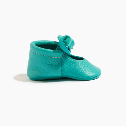 Aqua Knotted Bow Baby Shoe Knotted Bow Mocc Soft Sole 