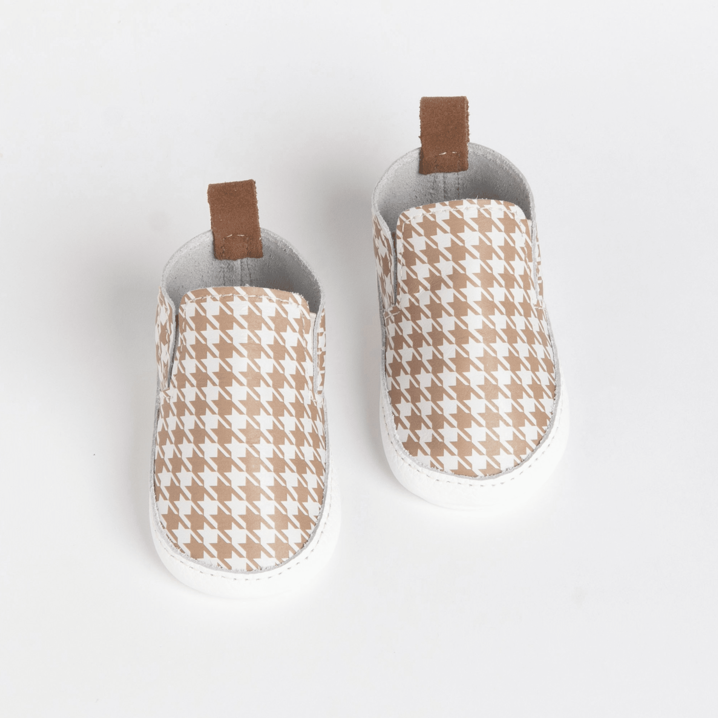 Tan Houndstooth Slip On Baby Shoe Slip On Soft Sole 