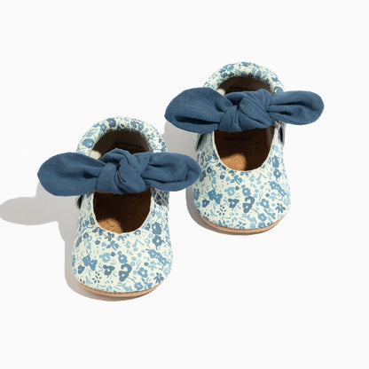 Blue Blooms Knotted Bow Baby Shoe Knotted Bow Mocc Soft Sole 