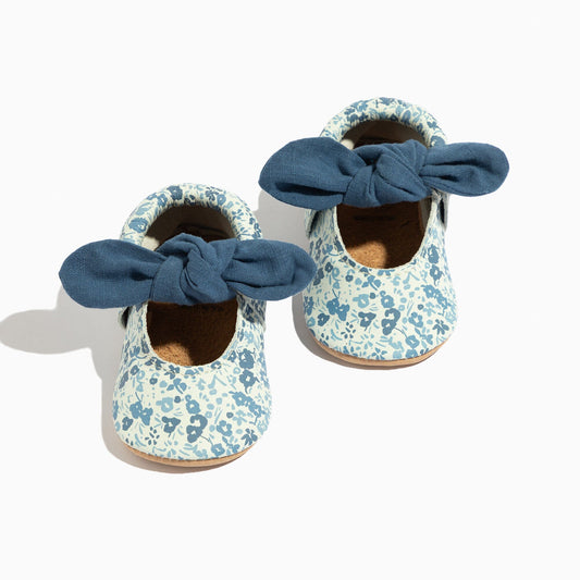 Blue Blooms Knotted Bow Baby Shoe Knotted Bow Mocc Soft Sole 
