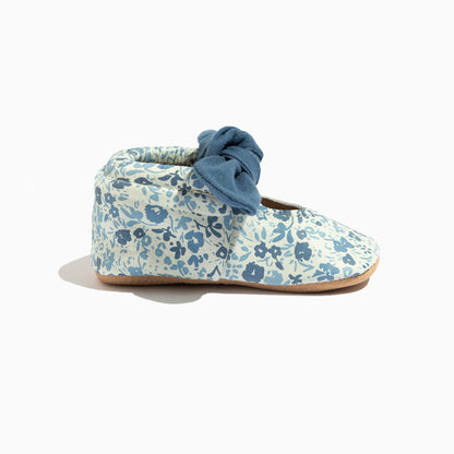 Blue Blooms Knotted Bow Baby Shoe Knotted Bow Mocc Soft Sole 