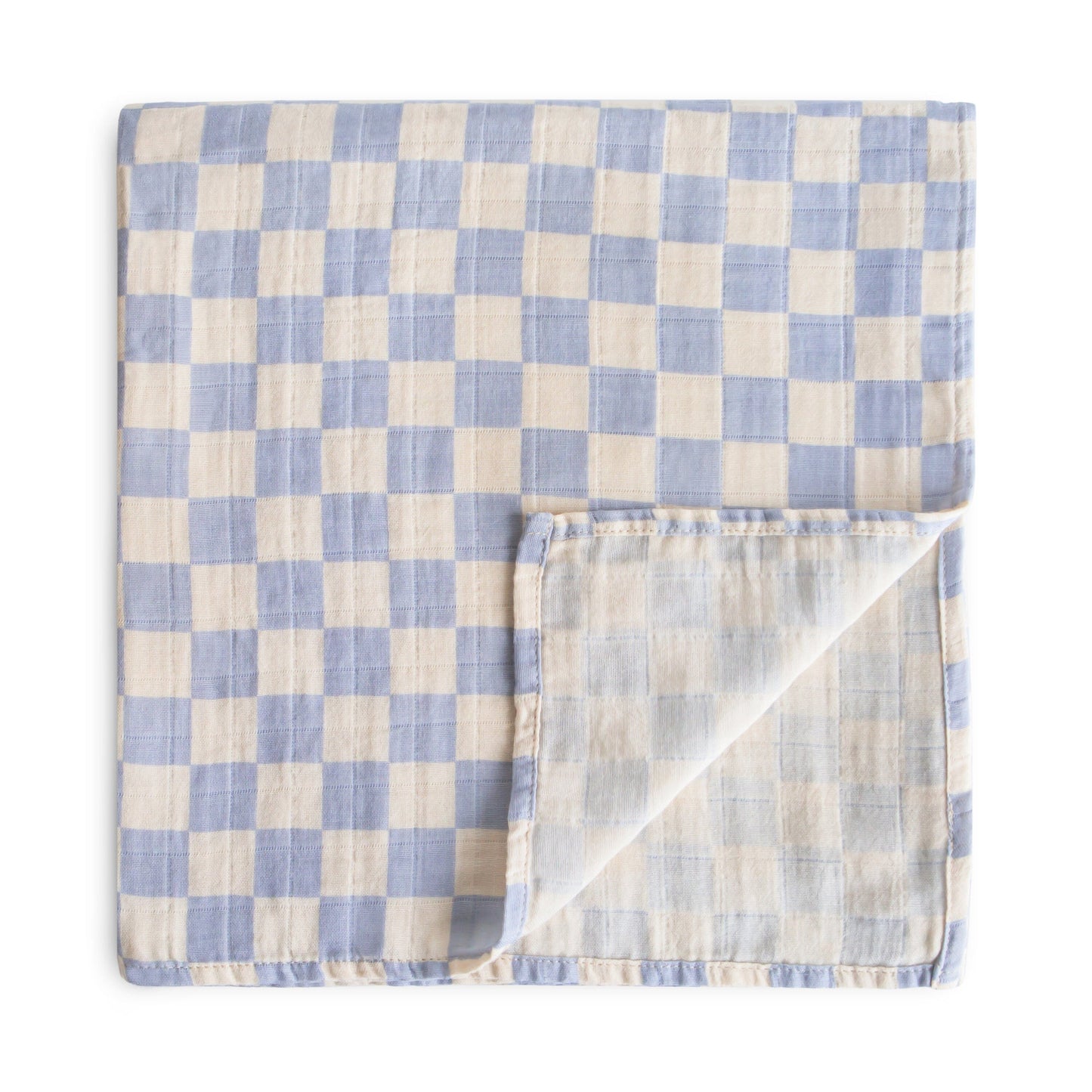 Organic Cotton Muslin Swaddle Blanket Swaddle Mushie Blue Check 