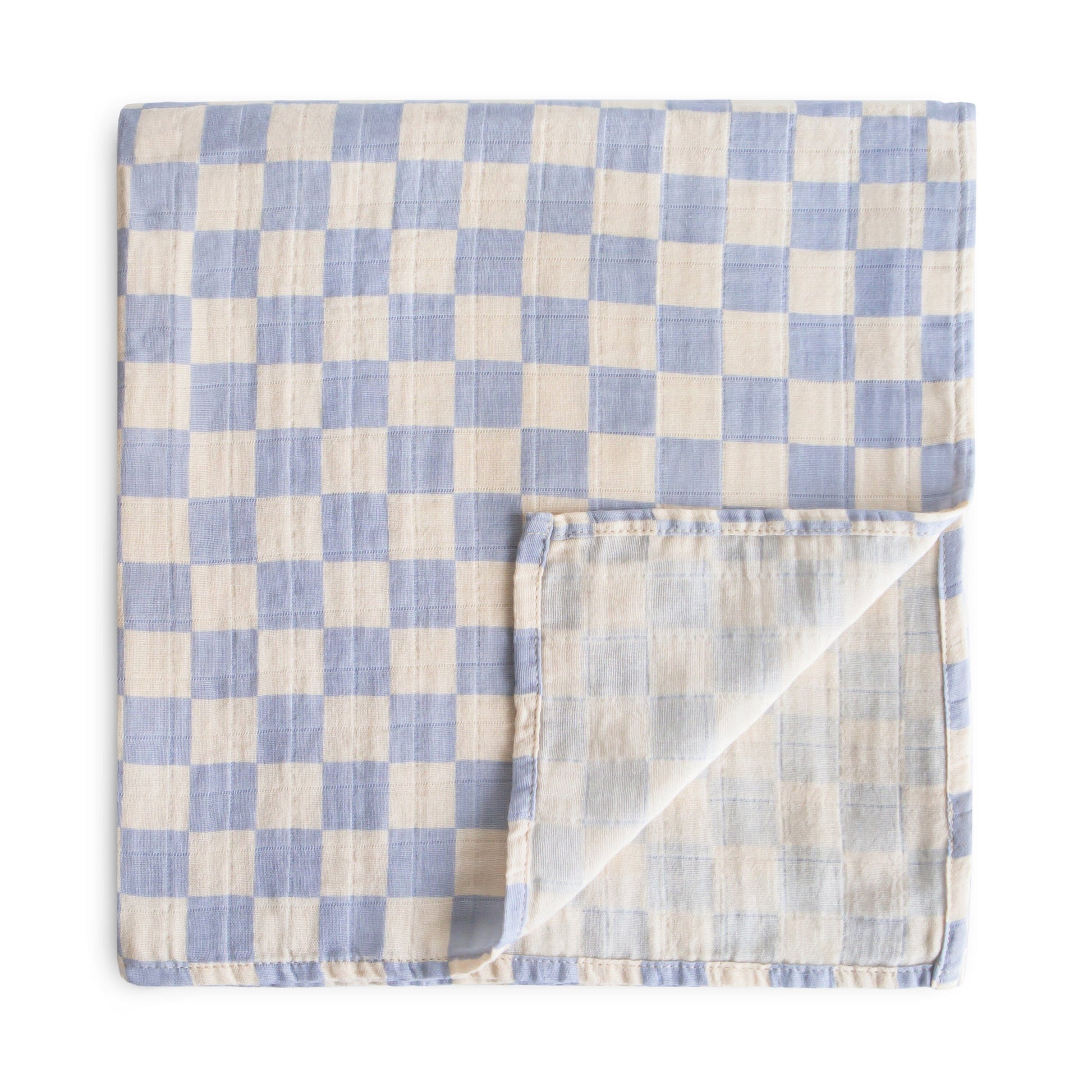 Organic Cotton Muslin Swaddle Blanket Swaddle Mushie Blue Check 