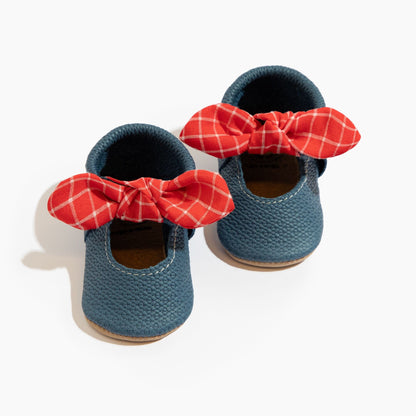 Blue Jean Knotted Bow Baby Shoe Knotted Bow Mocc Soft Sole 