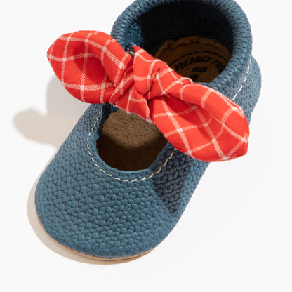 Blue Jean Knotted Bow Baby Shoe Knotted Bow Mocc Soft Sole 