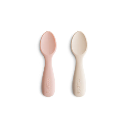 Silicone Toddler Starter Spoons 2-Pack silicone tableware Mushie Blush/Shifting Sand 