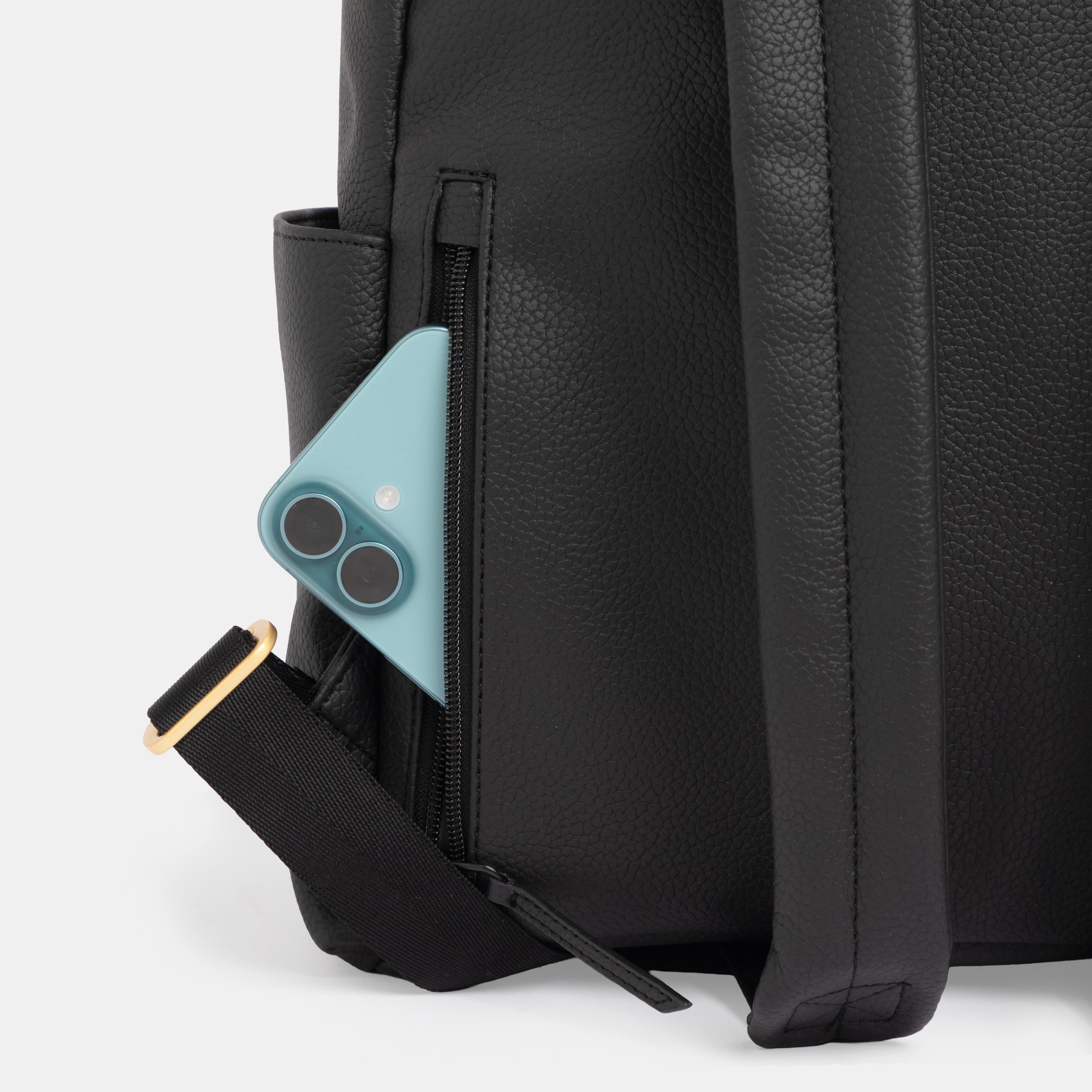 Ebony Classic City Pack II | Black Vegan Leather Diaper Backpack