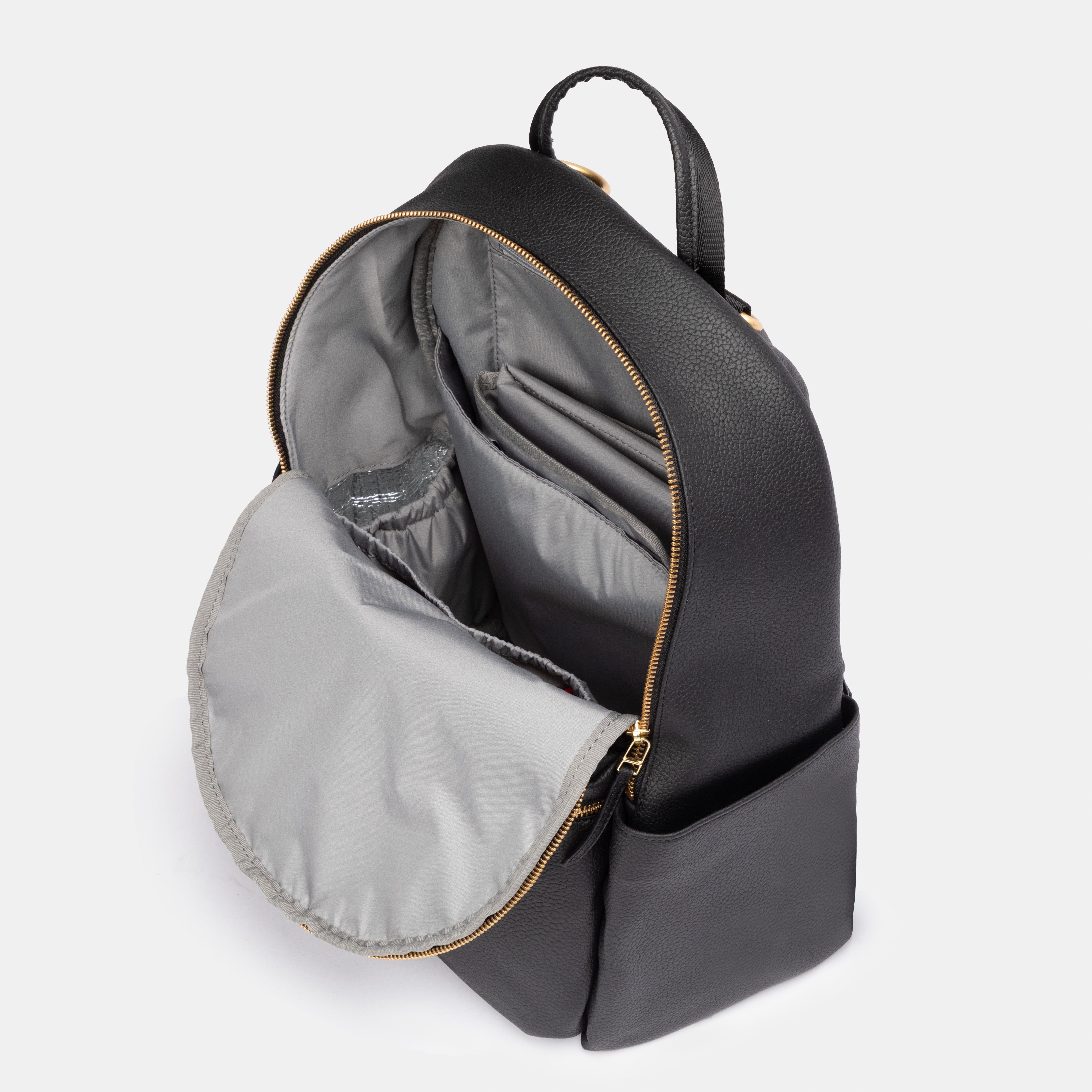 Ebony Classic City Pack II | Black Vegan Leather Diaper Backpack