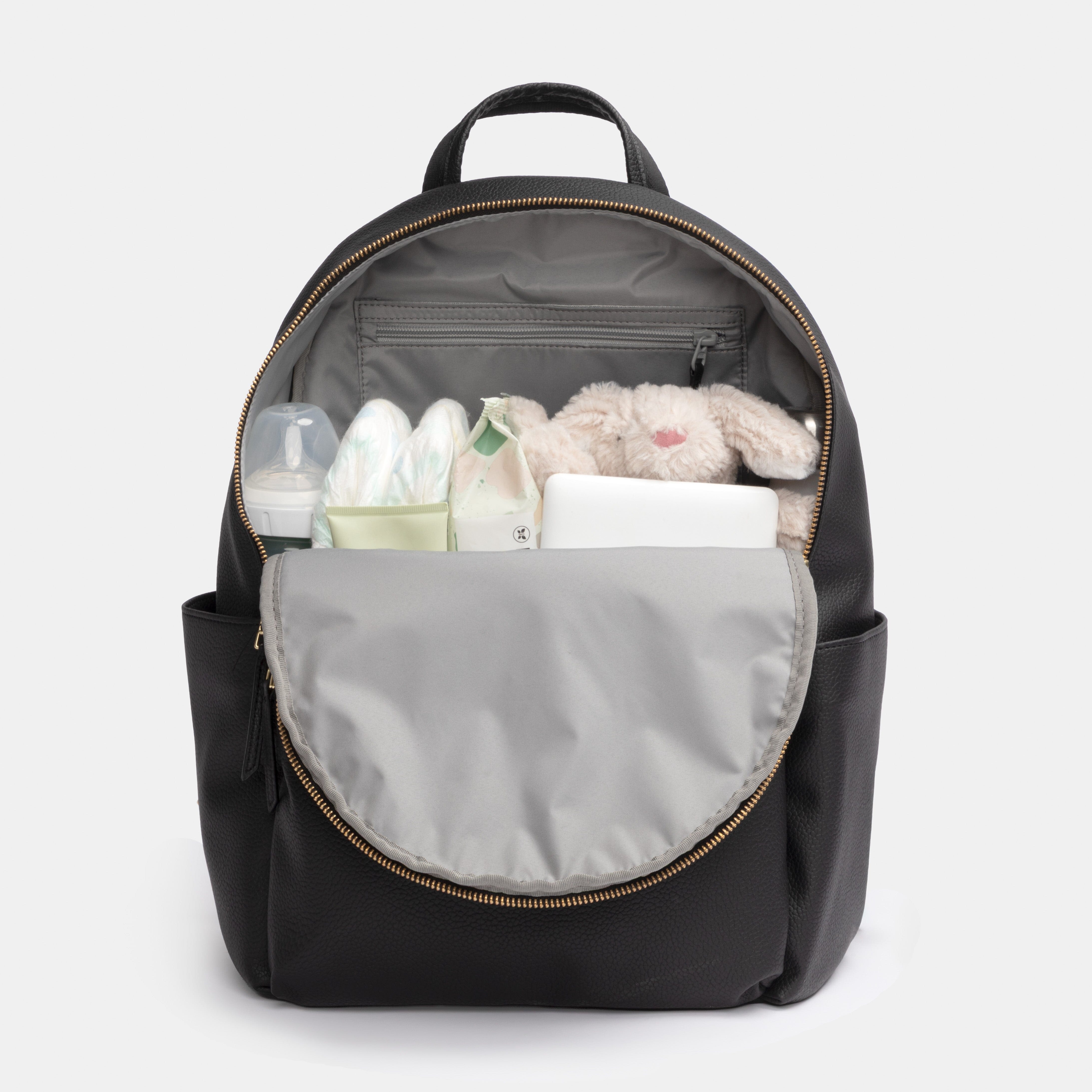 Ebony Classic City Pack II | Black Vegan Leather Diaper Backpack