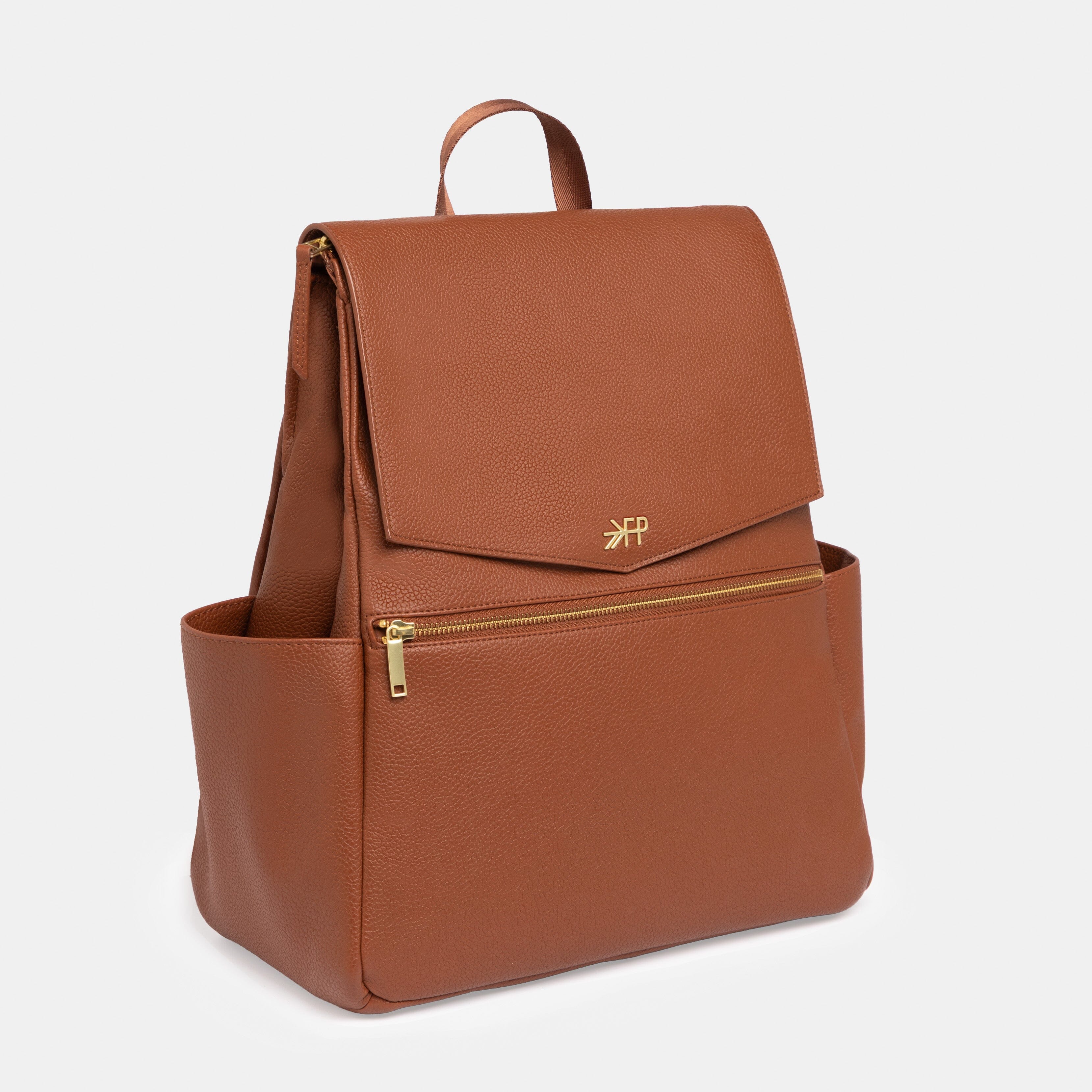 Cognac Classic Diaper Bag II | Brown Vegan Leather Diaper Bag