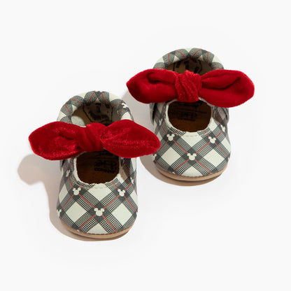 (Coming Soon) Disney Mickey Plaid Knotted Bow Baby Shoe Knotted Bow Mocc Soft Sole 