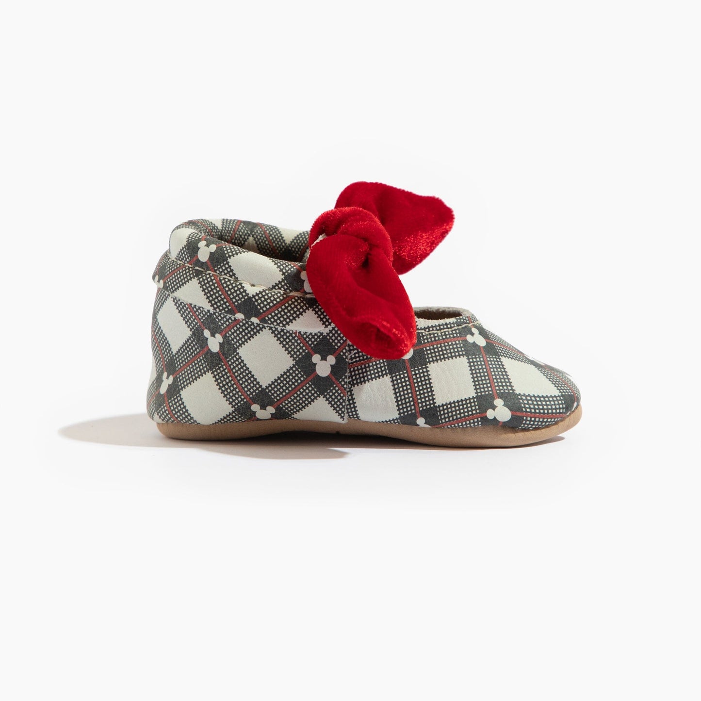 (Coming Soon) Disney Mickey Plaid Knotted Bow Baby Shoe Knotted Bow Mocc Soft Sole 