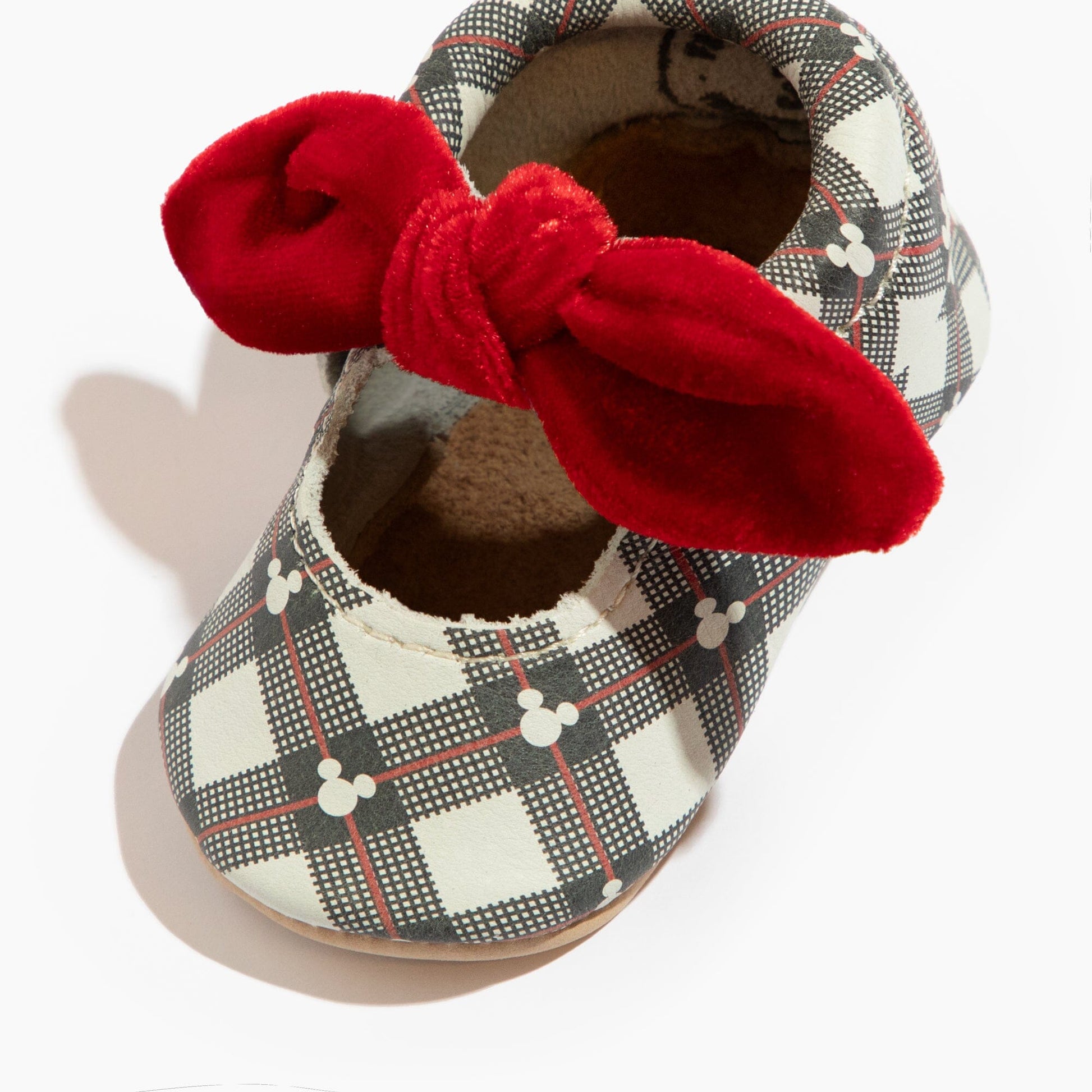 (Coming Soon) Disney Mickey Plaid Knotted Bow Baby Shoe Knotted Bow Mocc Soft Sole 