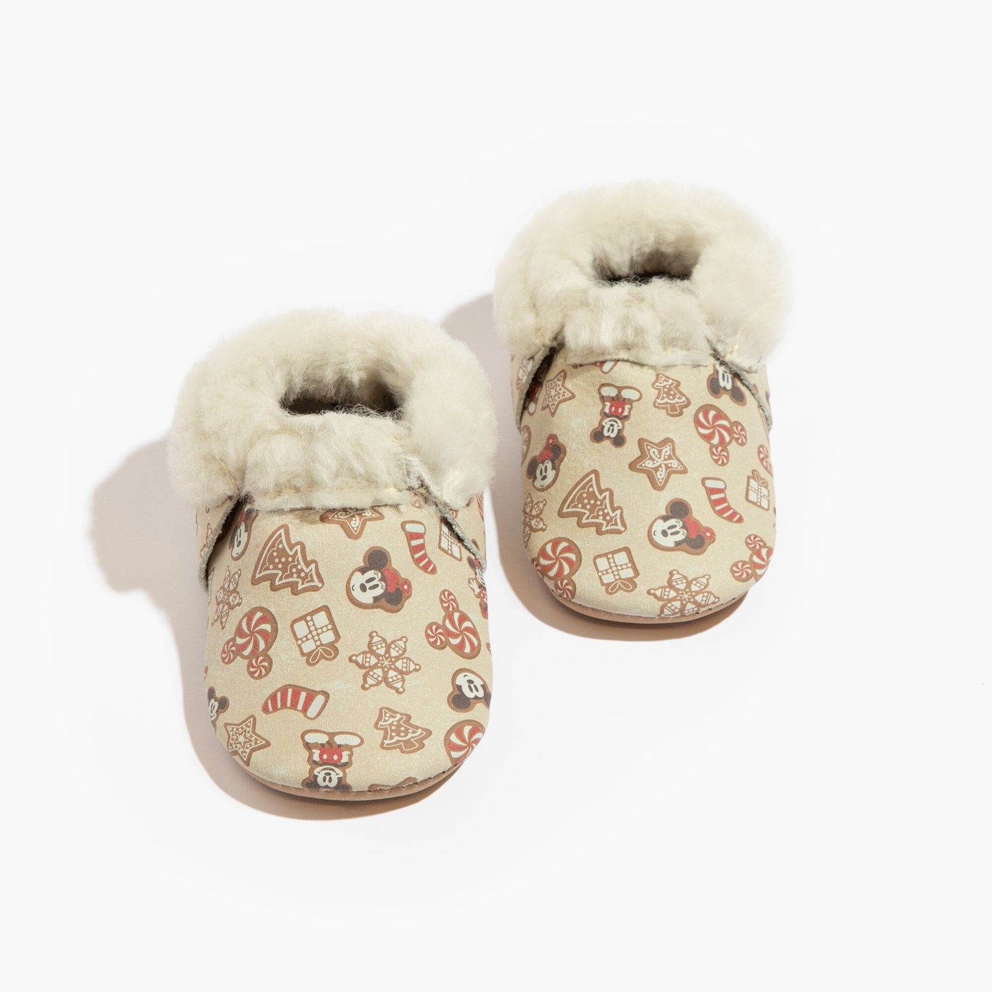 (Coming Soon) Disney Mickey and Minnie Gingerbread Shearling Baby Shoe Shearling Mocc Soft Sole 