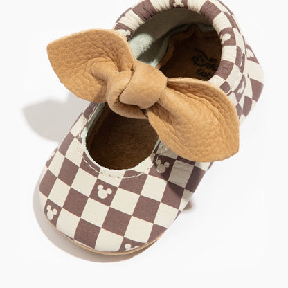 Disney Mocha Mickey Mouse Knotted Bow Baby Shoe Knotted Bow Mocc Soft Sole 