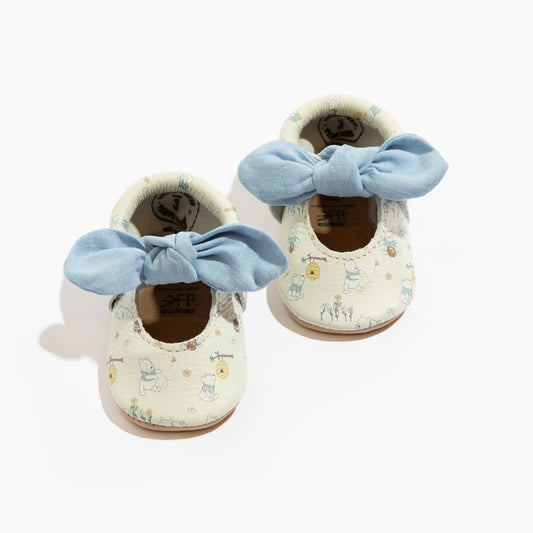 (Coming Soon) Disney Pooh Bear Linen Knotted Bow Baby Shoe Knotted Bow Mocc Soft Sole 