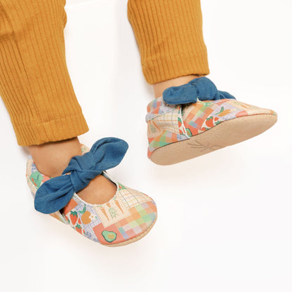 Patchwork Knotted Bow Baby Shoe Knotted Bow Mocc Soft Sole 