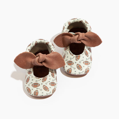 (Coming Soon) First Down Knotted Bow Baby Shoe Bow Mocc Soft Sole 