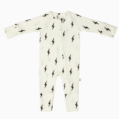 Bamboo Zip Pajamas | White & Black Lightning Bolt