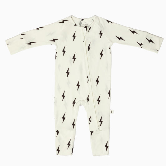 Bamboo Zip Pajamas | White & Black Lightning Bolt