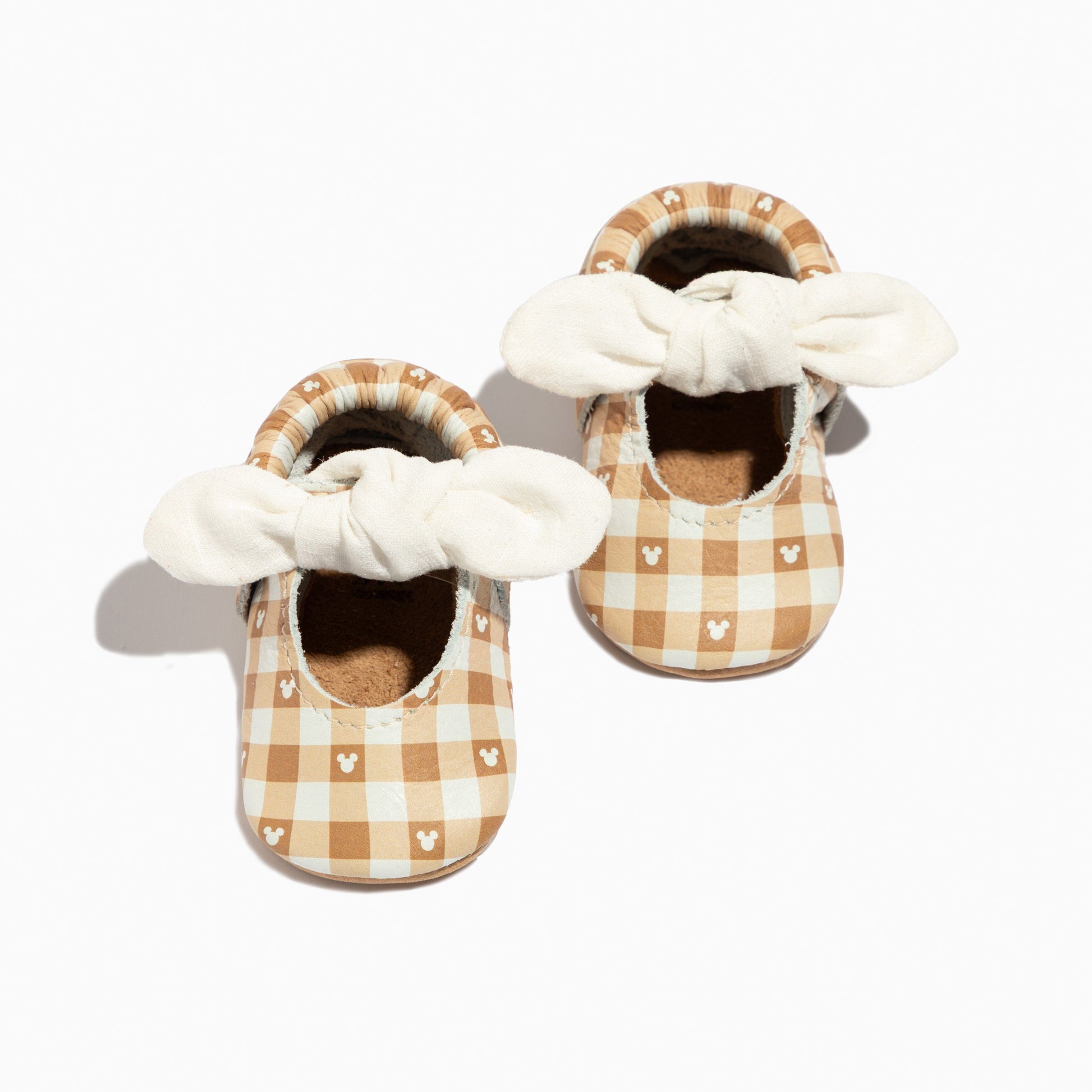 Disney Gingham Mickey Mouse Knotted Bow Baby Shoe Knotted Bow Mocc Soft Sole 