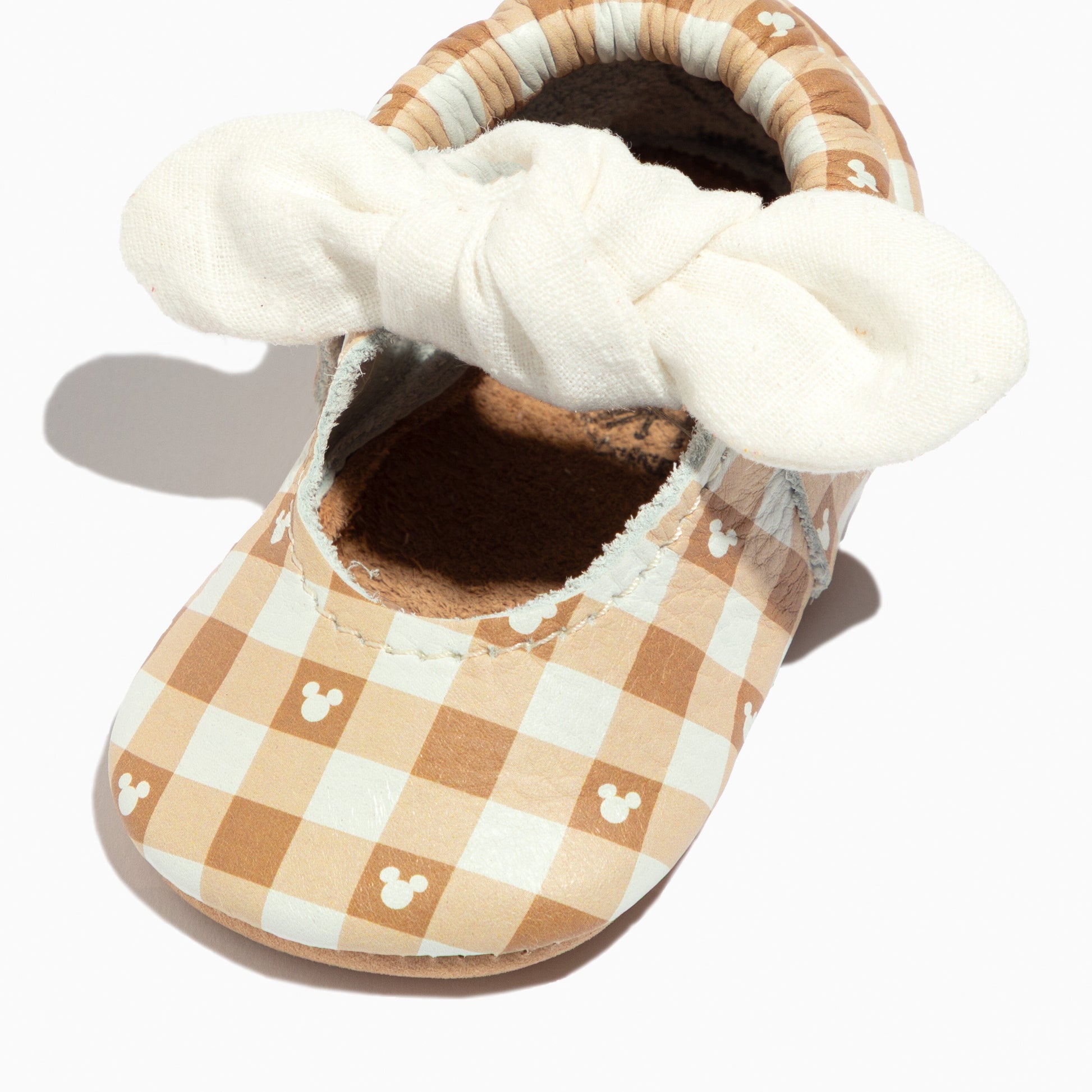 Disney Gingham Mickey Mouse Knotted Bow Baby Shoe Knotted Bow Mocc Soft Sole 