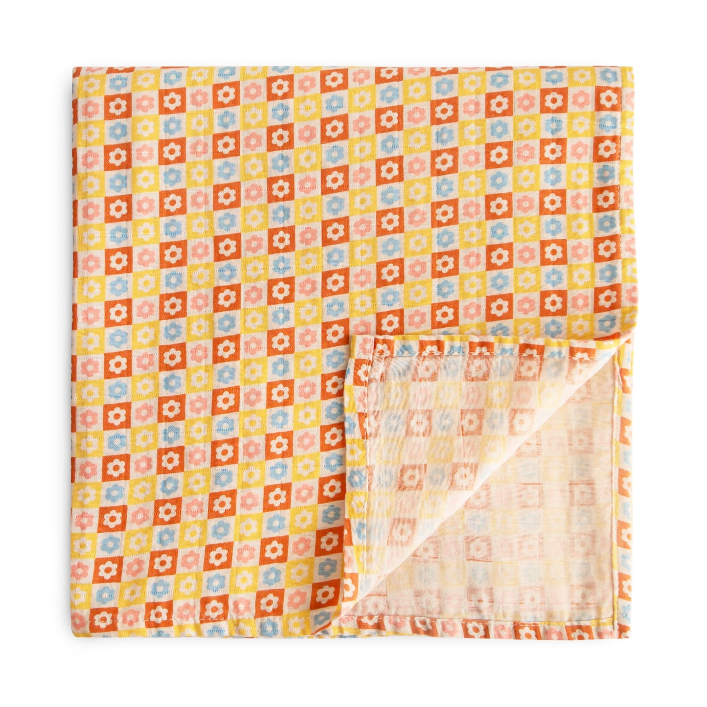 Organic Cotton Muslin Swaddle Blanket Swaddle Mushie Happy Flowers Check 