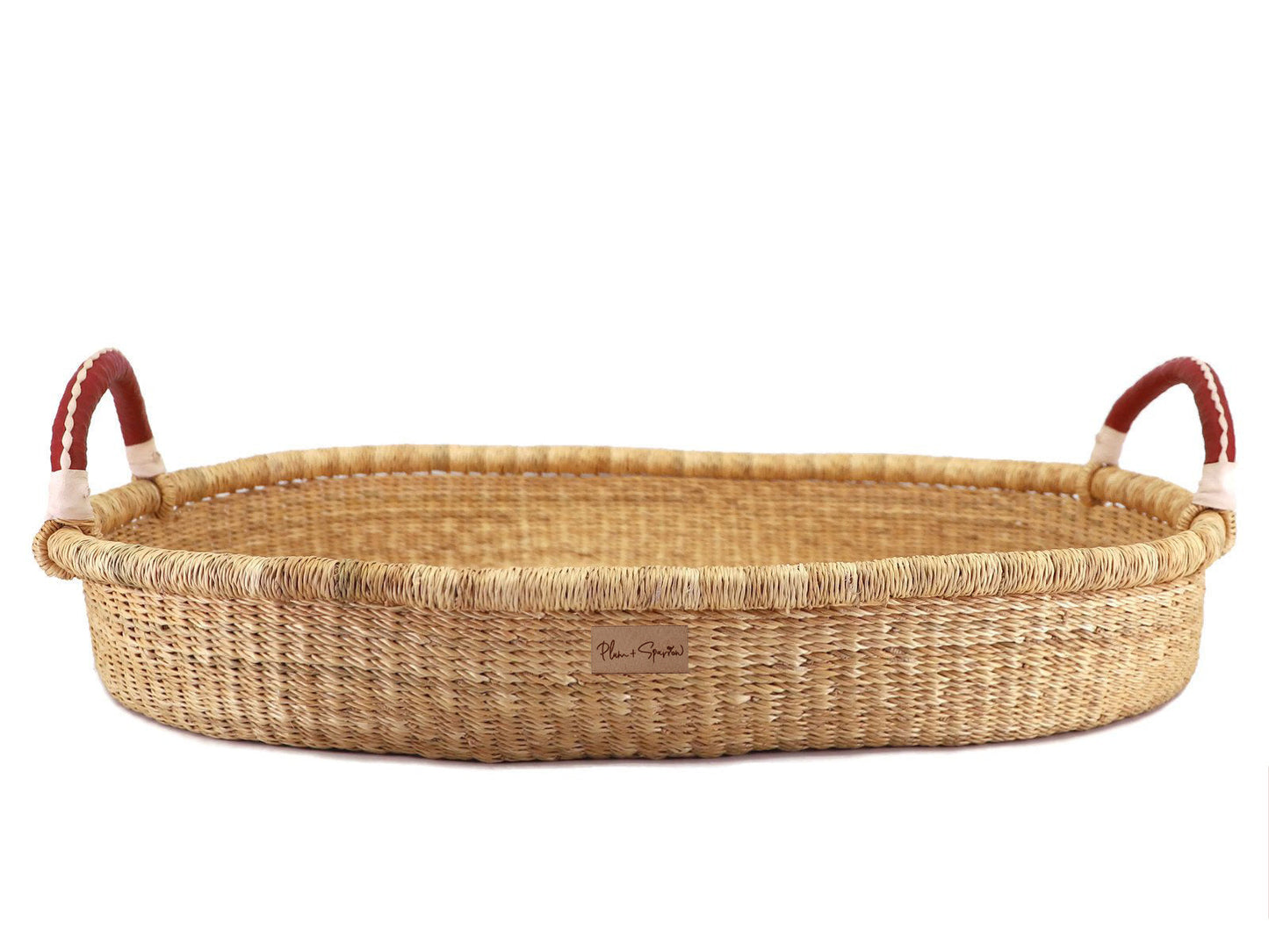 Natural Changing Basket Cognac + Cream Handle