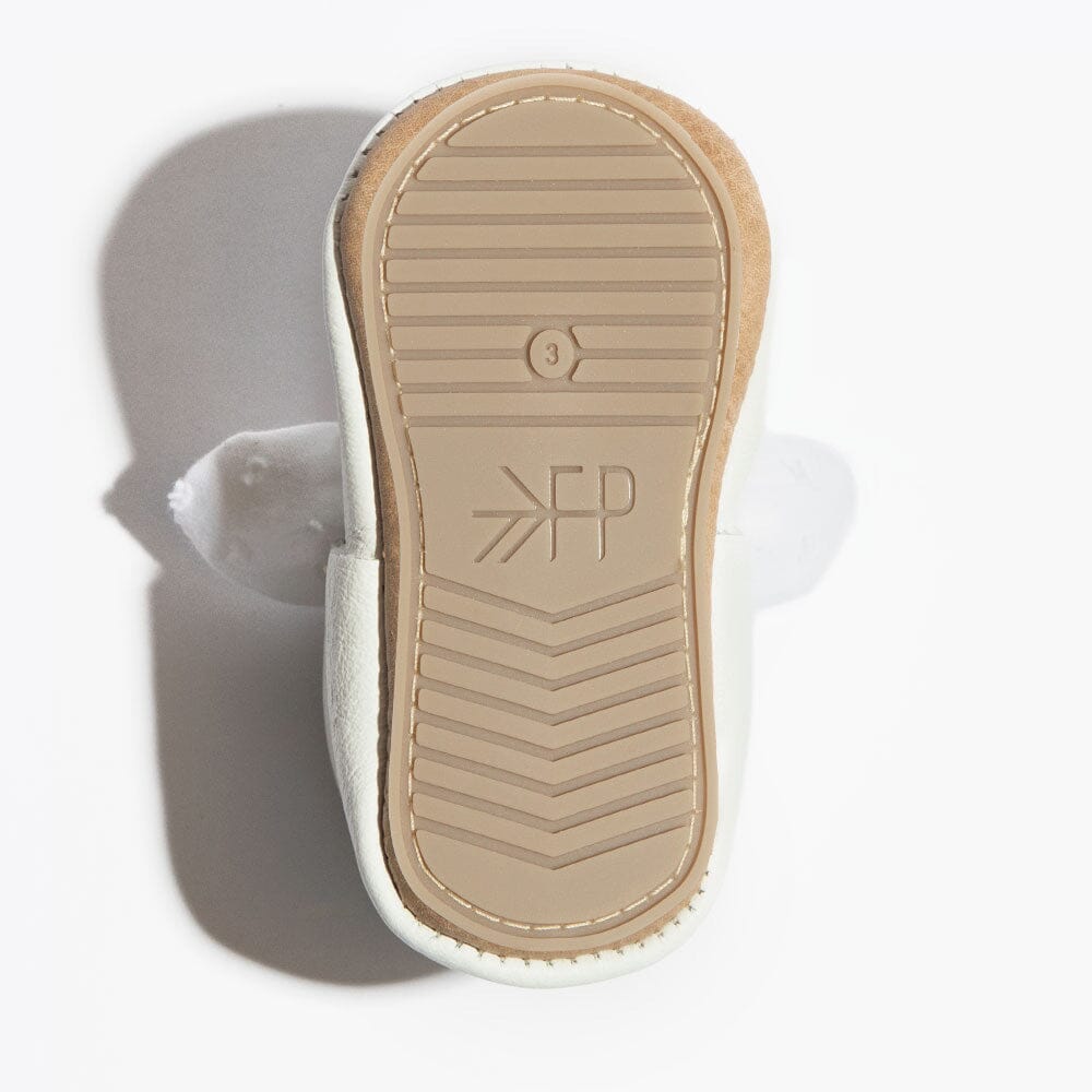 Ivory Swiss Dot Knotted Bow Baby Shoe Knotted Bow Mocc Soft Sole 