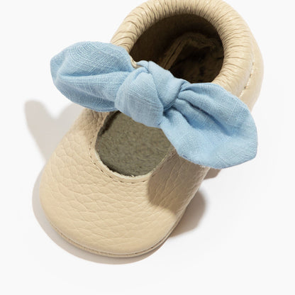 Linen Periwinkle Knotted Bow Baby Shoe Knotted Bow Mocc Soft Sole 