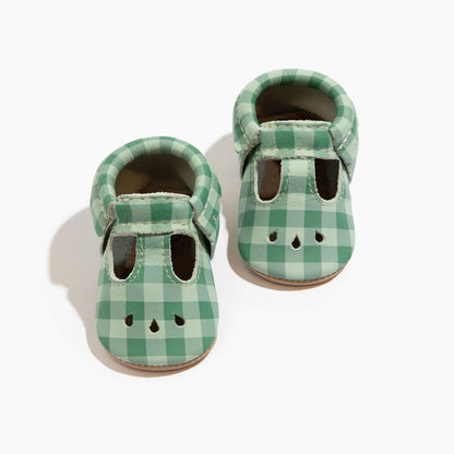 Pine Gingham Mary Jane Baby Shoe Mary Jane Soft Sole 