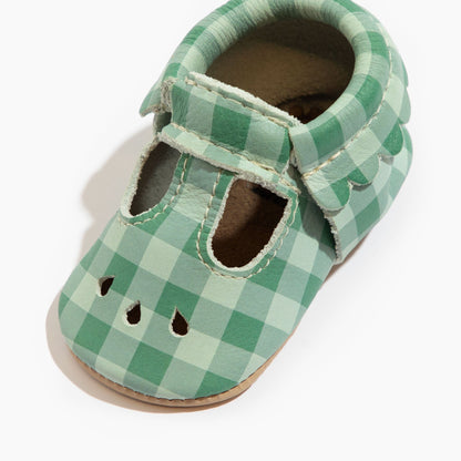 Pine Gingham Mary Jane Baby Shoe Mary Jane Soft Sole 