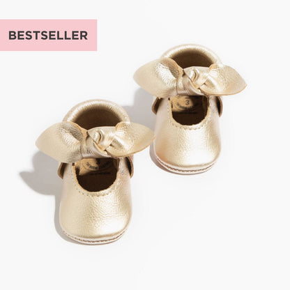 Platinum Knotted Bow Baby Shoe Knotted Bow Mocc Soft Sole 