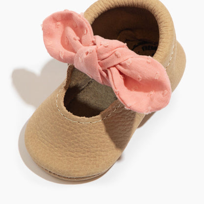 Raspberry Cream Knotted Bow Baby Shoe Knotted Bow Mocc Soft Sole 