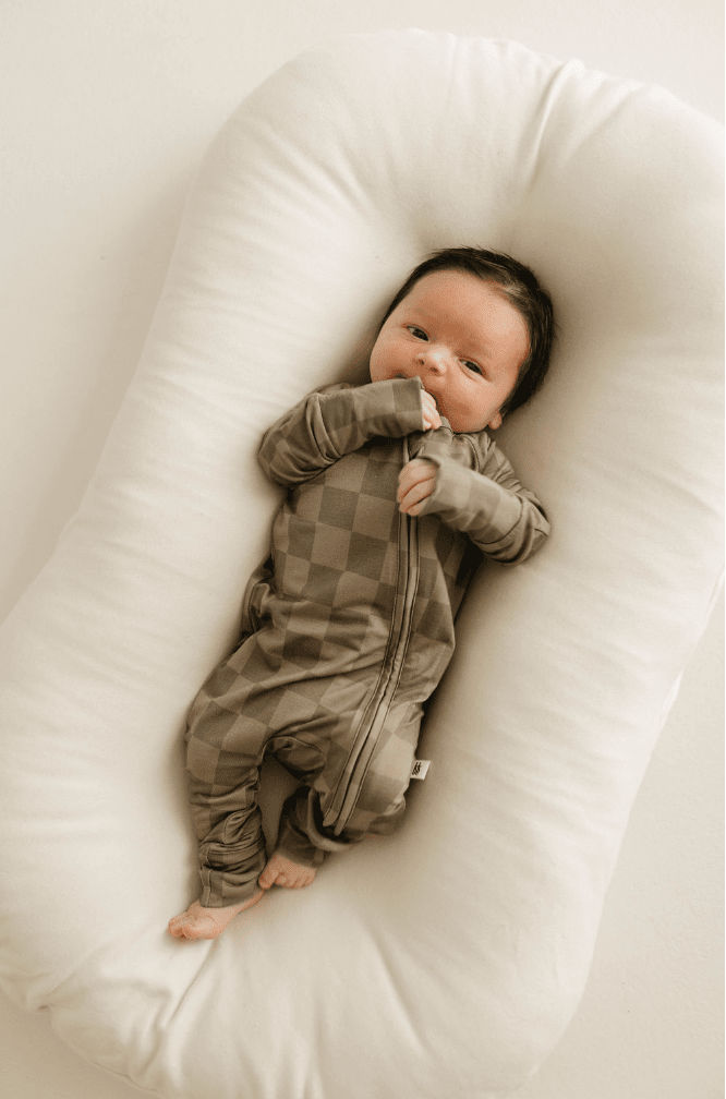 Bamboo Zip Pajamas | Faded Brown Checkerboard forever french baby 