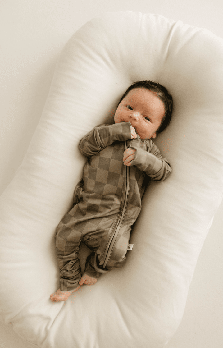 Bamboo Zip Pajamas | Faded Brown Checkerboard forever french baby 