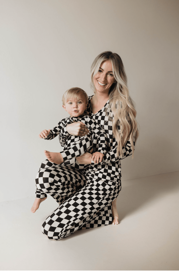 Bamboo Zip Pajamas | Black Checkerboard pajamas forever french baby 