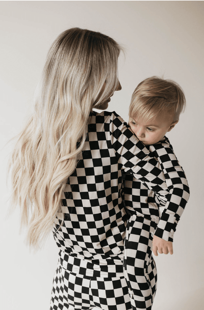 Bamboo Zip Pajamas | Black Checkerboard pajamas forever french baby 