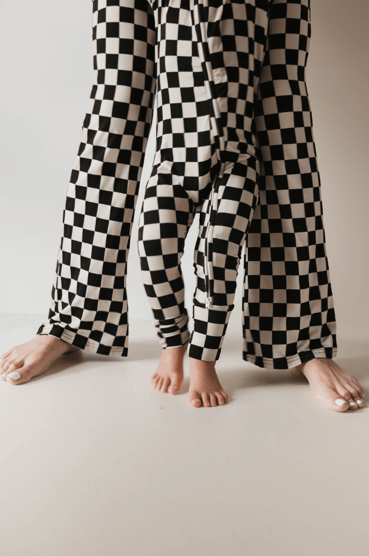 Bamboo Zip Pajamas | Black Checkerboard pajamas forever french baby 