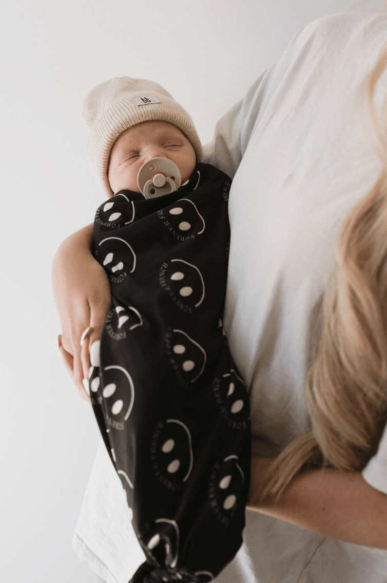 Bamboo Swaddle | Charcoal & White ff Smile forever french baby 