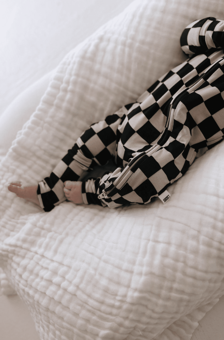 Bamboo Zip Pajamas | Black Checkerboard pajamas forever french baby Newborn 