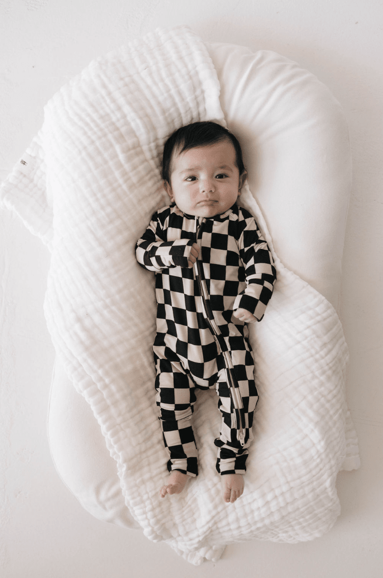 Bamboo Zip Pajamas | Black Checkerboard pajamas forever french baby 