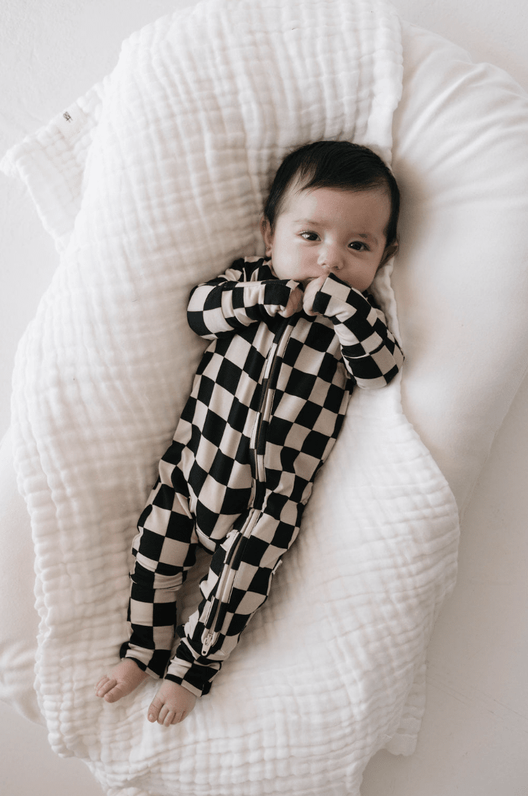 Bamboo Zip Pajamas | Black Checkerboard pajamas forever french baby 