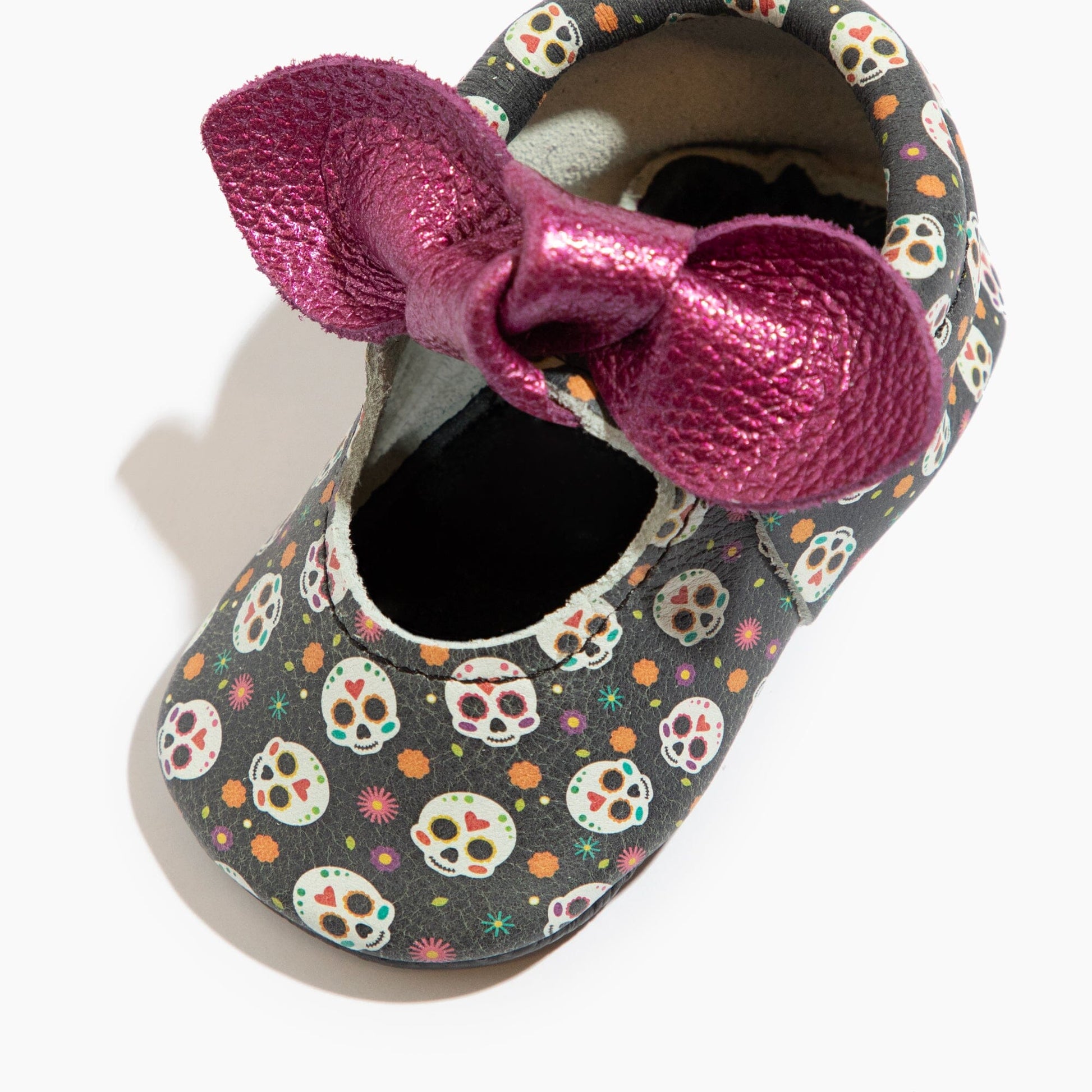 Sugar Skull Knotted Bow Baby Shoe  Leather Baby Shoes – Freshly Picked