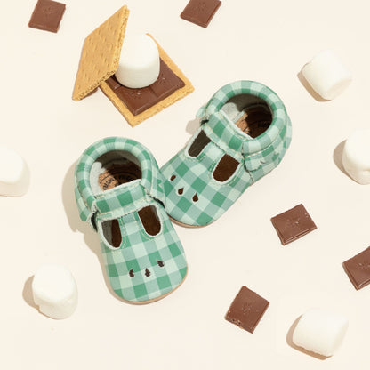 Pine Gingham Mary Jane Baby Shoe Mary Jane Soft Sole 